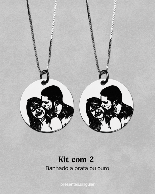 Kit com 2 colares personalizados - Foto Estilo Desenho - Banhado a Prata ou Ouro